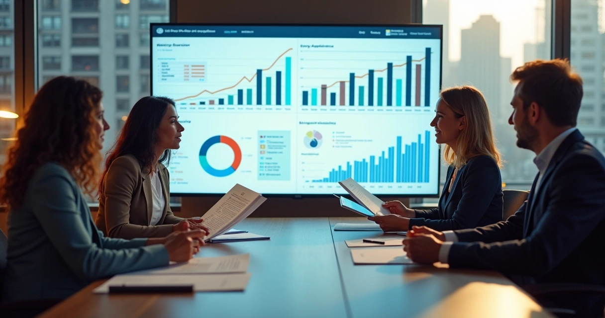 Dashboard digital com gráficos coloridos e segmentações de público em tela