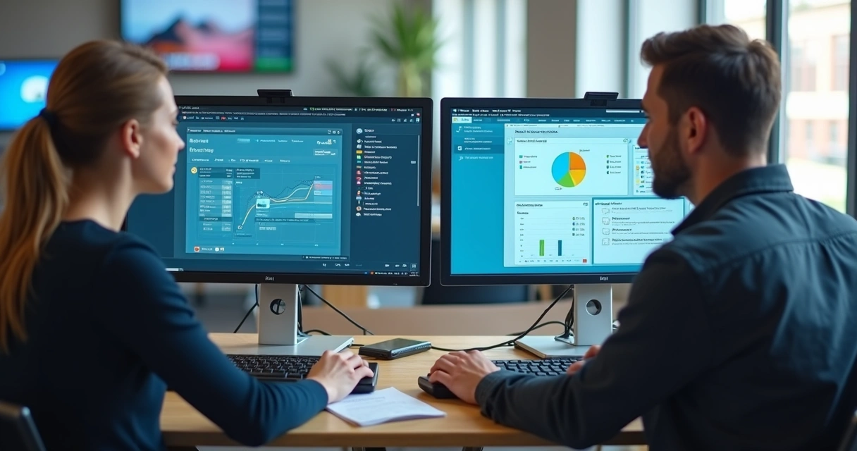 Equipe usando Slack integrado ao Salesforce em computadores