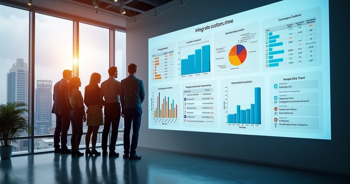 Tela de dashboard com dados de clientes integrados e gráficos coloridos