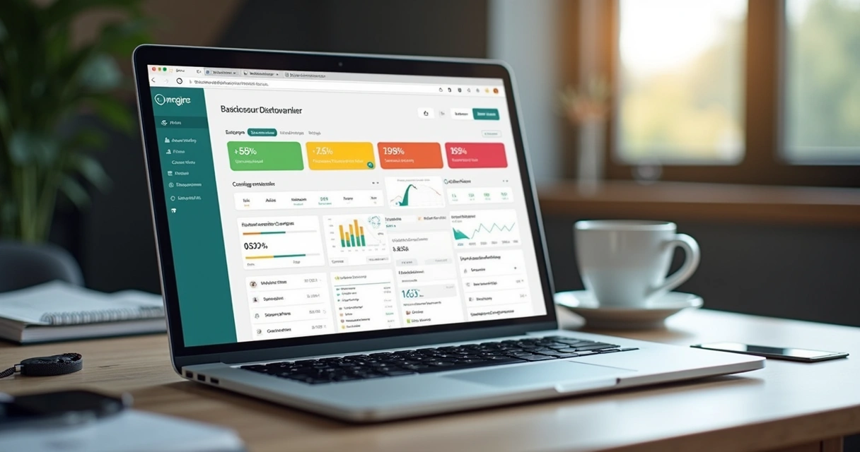Painel de gerenciamento de casos de atendimento na tela de um notebook